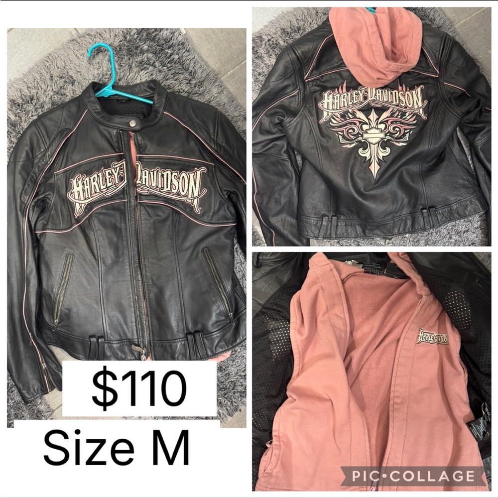 Harley-Davidson Women's Black Leather Jacket with Pink Accents